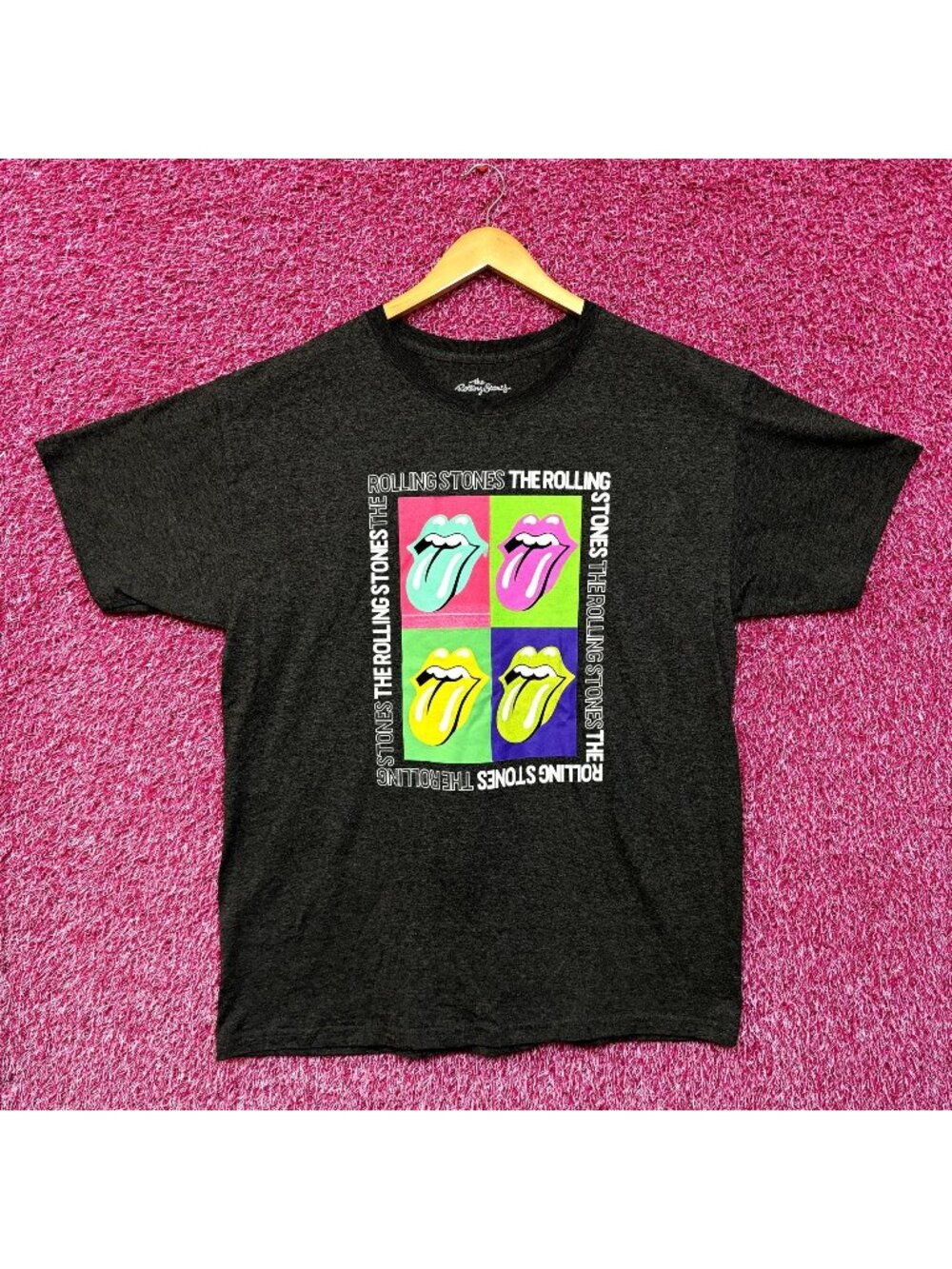The Rolling Stones Multi Spell-Out Pop Art Hot Lips Rock Tee L